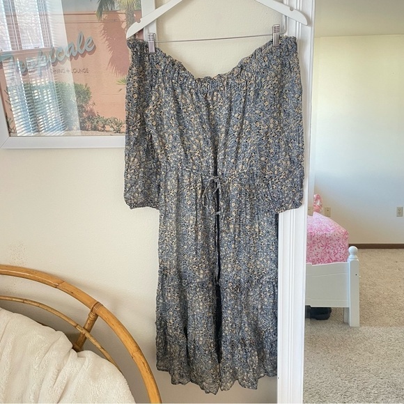 Anthropologie Kira Metallic Floral Off-Shoulder Midi Dress in Size US 2 - Picture 3 of 5